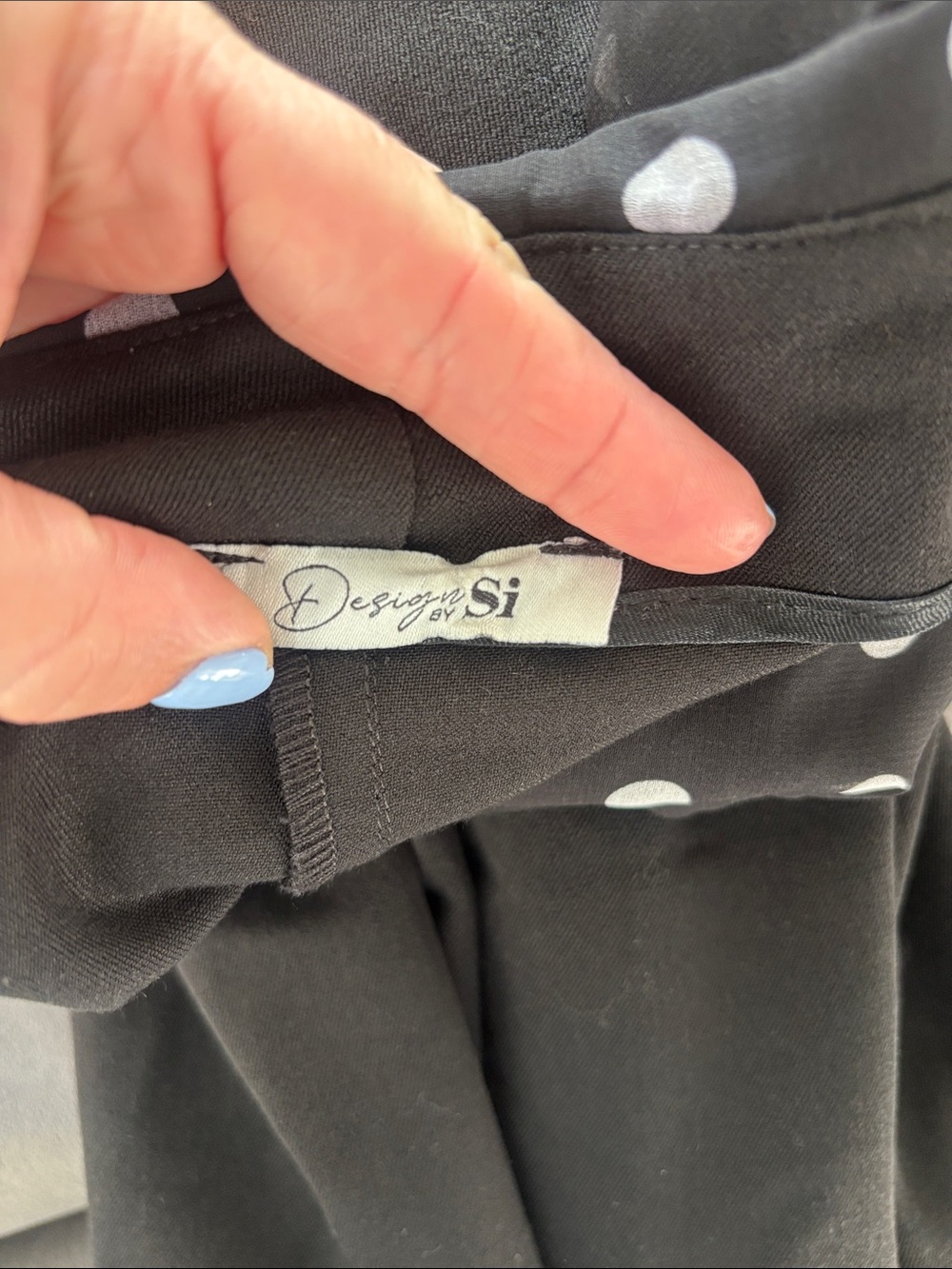 Black Wide-Leg Pants with Polka Dot Waistband - Picture 3 of 5